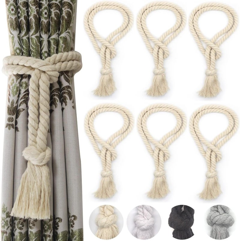Yteseery 6 Pack Curtain Tiebacks Rope, Outdoor Curtain Tiebacks, Natural Cotton Curtain Ties, Village Rural Rustic Curtain Holdbacks, Farmhouse Nautical Curtain Tie Backs Holders for Drapes, Beige - Image 1